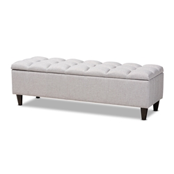 Baxton Studio Brette Mid-Century Modern Grayish Beige Fabric Upholstered Dark Brown Finished Wood Storage Bench Ottoman